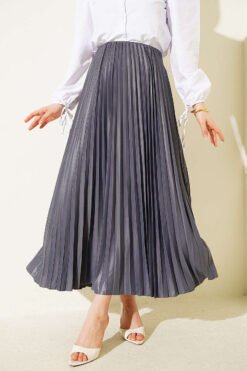 Pleated Faux Leather Skirt wholesale skirt - Hicabistan Turkey factory
