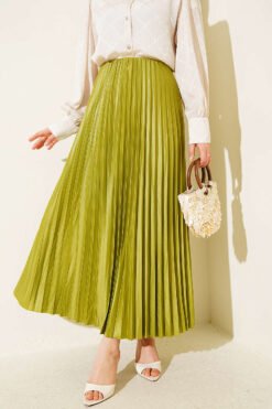 Pleated Faux Leather Skirt