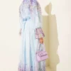 Printed Waist and Ankle Elastic Belted Dress Baby Blue wholesale dress view 3 - Hicabistan Turkey factory
