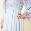 Printed Waist and Ankle Elastic Belted Dress Baby Blue wholesale dress view 4 - Hicabistan Turkey factory