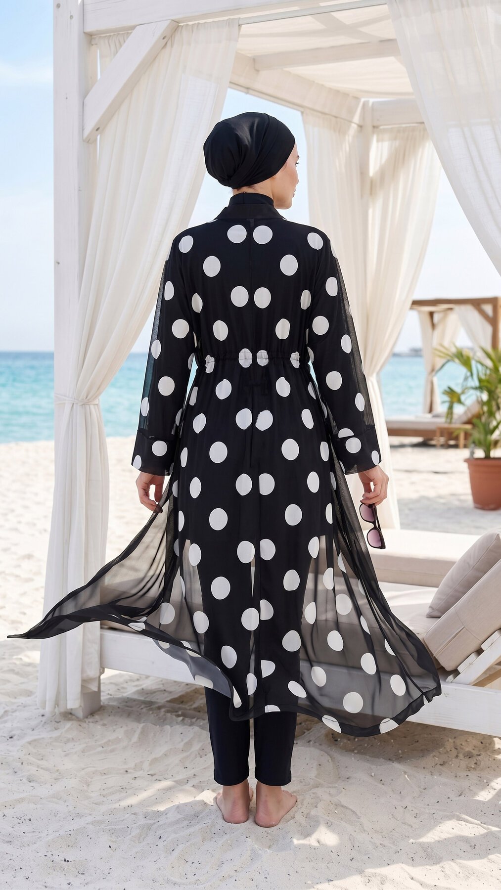 Printed Adjustable Waist Chiffon Pareo Dot wholesale burkini view 3 - Hicabistan Turkey factory