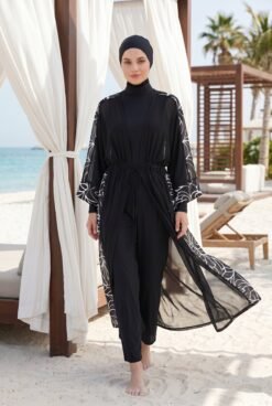 Printed Adjustable Waist Chiffon Pareo Dot Black