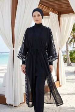 Vista alternativa de Printed Adjustable Waist Chiffon Pareo Dot Black