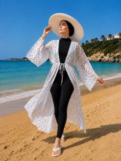 منظر بديل لـ Patterned Adjustable Waist Chiffon Long Pareo Ecru
