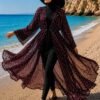 Patterned Adjustable Waist Chiffon Long Pareo Plum wholesale burkini view 2 - Hicabistan Turkey factory