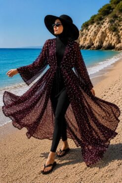 Alternative view of Patterned Adjustable Waist Chiffon Long Pareo Plum