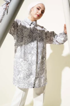 Printed Ankle Tie Shirt Grey