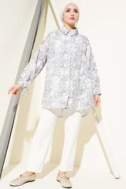 Alternative view of Printed Ankle Tie Shirt Grey