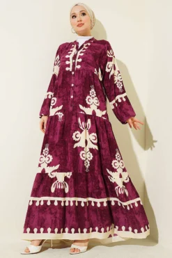 Printed Buttoned Anklet Dress Plum