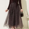 Printed Stitched Asymmetrical Chiffon Skirt Brown en gros skirt - Hicabistan usine Turquie