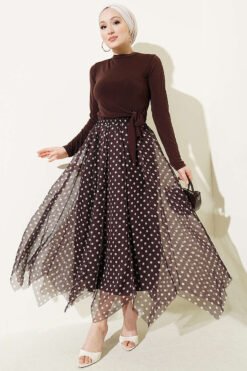 Vue alternative de Printed Stitched Asymmetrical Chiffon Skirt Brown