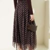 Printed Stitched Asymmetrical Chiffon Skirt Brown wholesale skirt view 3 - Hicabistan Turkey factory