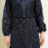 Patterned Zip-Up Jacquard Skirt Set Navy Blue wholesale clothing set view 4 - Hicabistan Turkey factory