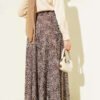 Patterned Zip Satin Skirt Brown all'ingrosso skirt view 3 - Hicabistan fabbrica Turchia