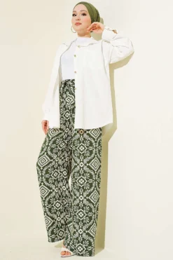 منظر بديل لـ Printed Wide Leg Elastic Waist Pants Khaki