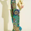 Printed Wide Leg Elastic Waist Pants Green al por mayor pants - Hicabistan fábrica Turquía