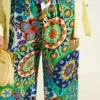 Printed Wide Leg Elastic Waist Pants Green al por mayor pants view 4 - Hicabistan fábrica Turquía