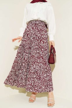 Layered Viscose Skirt Burgundy groothandel skirt - Hicabistan Turkije fabriek