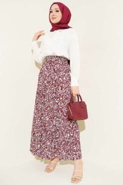 Layered Viscose Skirt Burgundy groothandel skirt view 2 - Hicabistan Turkije fabriek
