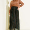 Printed Crinkled Chiffon Skirt Khaki Großhandel skirt view 2 - Hicabistan Türkei Fabrik
