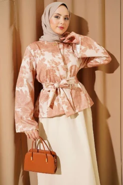 Alternative view of Patterned Belted Double Skirt Set Beige