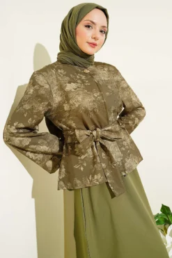 Alternative view of Patterned Belted Double Skirt Set Khaki
