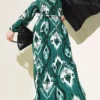 Printed Belted Ruffled Dress Emerald wholesale dress - Hicabistan Turkey factory