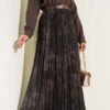 Printed Pleated Chiffon Skirt Brown en gros skirt - Hicabistan usine Turquie