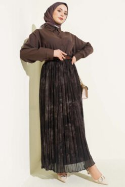 Alternatieve weergave van Printed Pleated Chiffon Skirt Brown