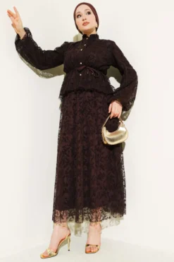 Tulle Skirt with Pattern Brown