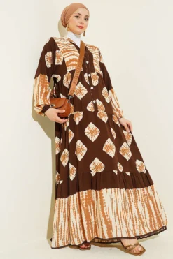 Printed Ruffled Half Button Dress