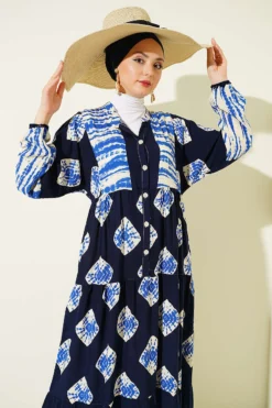 Alternative view of Printed Ruffled Half Button Dress Blue