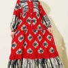Printed Ruffled Half Button Dress Black