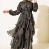 Printed Ruffled Belted Dress Khaki