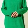 High Neck Ribbed Knit Dress Green wholesale dress view 4 - Hicabistan Turkey factory