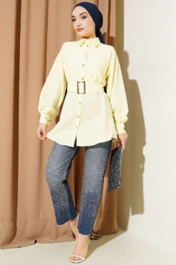 Alternative view of Rectangular Belted Striped Shirt Yellow