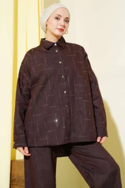 Alternative view of Vertical Mini Stone-Embellished Two-Piece Set Brown