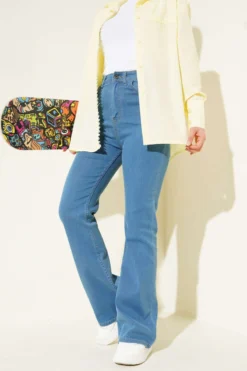 Stitched Flared Jeans Blue