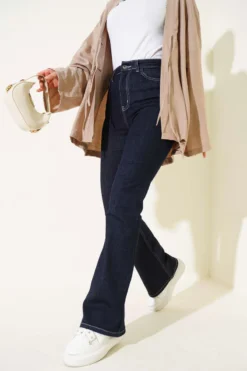 Alternative view of Stitched Flared Jeans Navy Blue