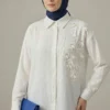 Textured Crepe Floral Shirt Ecru al por mayor shirt - Hicabistan fábrica Turquía