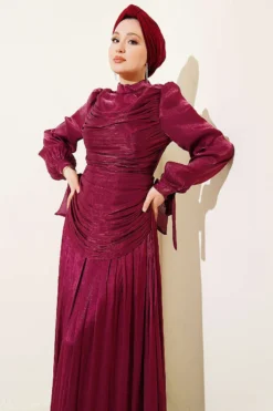 Draped Sleeve Tie Detail Evening Dress al por mayor dress view 2 - Hicabistan fábrica Turquía