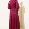 Draped Sleeve Tie Detail Evening Dress al por mayor dress view 3 - Hicabistan fábrica Turquía