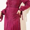 Draped Sleeve Tie Detail Evening Dress al por mayor dress view 4 - Hicabistan fábrica Turquía