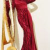 Draped Sequin Embellished Evening Dress Burgundy Großhandel dress - Hicabistan Türkei Fabrik