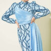 Draped Sequin Embellished Evening Dress Blue all'ingrosso dress view 2 - Hicabistan fabbrica Turchia