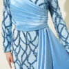 Draped Sequin Embellished Evening Dress Blue all'ingrosso dress view 4 - Hicabistan fabbrica Turchia