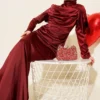 Draped Satin Evening Dress Burgundy