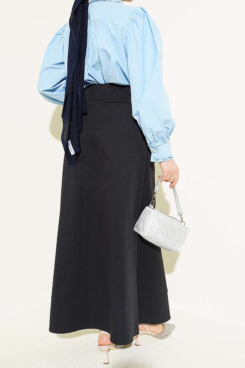Button-Style Tied Skirt Black groothandel skirt view 3 - Hicabistan Turkije fabriek