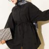 Low Shoulder Tie Belt Shirt Black