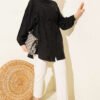Low Shoulder Tie Belt Shirt Black بالجملة shirt view 2 - Hicabistan مصنع تركيا